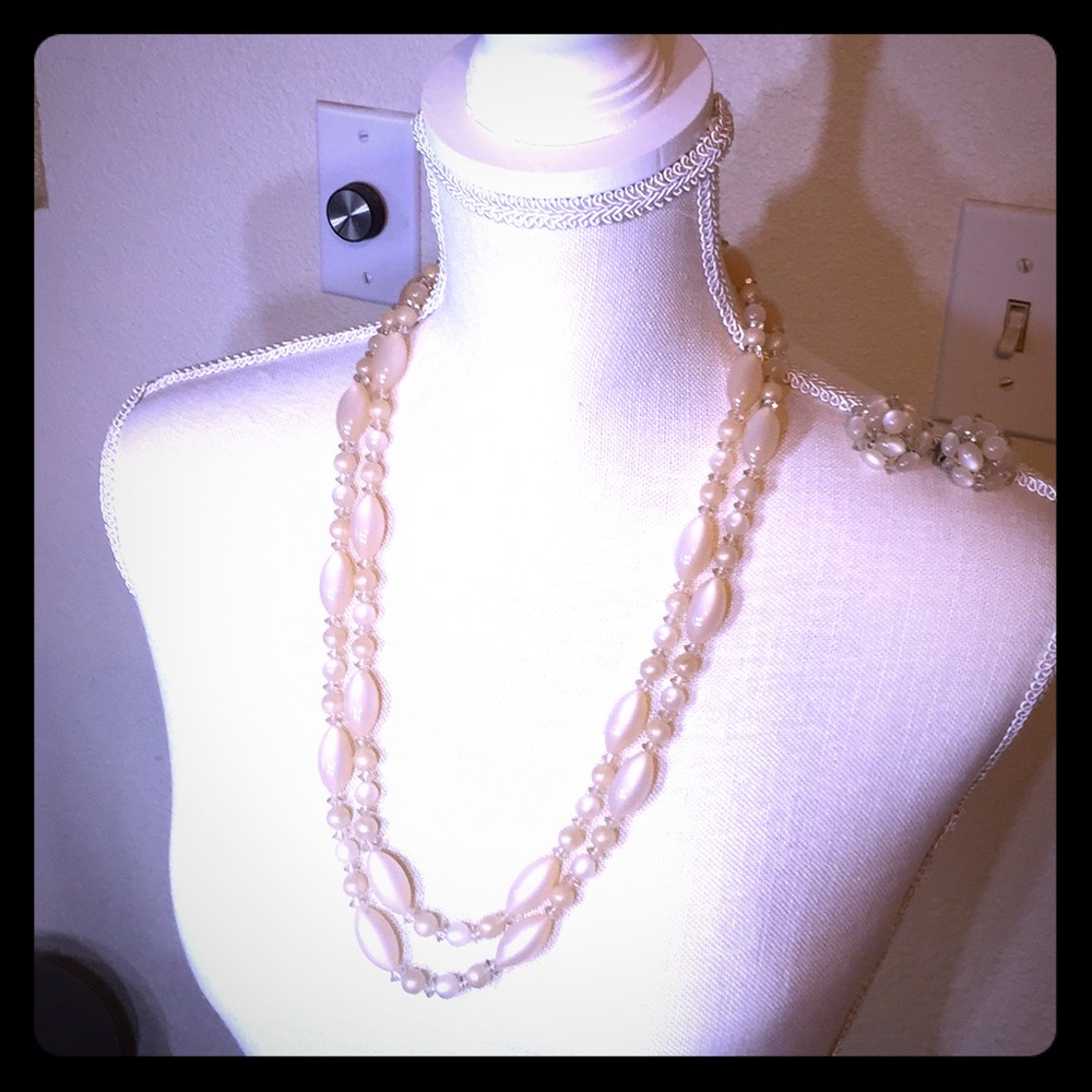 Vintage Cats Eye Necklace & Earring Set